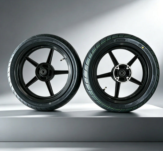 Stealth Black Projekt46 14-inch supermoto wheel and tire set