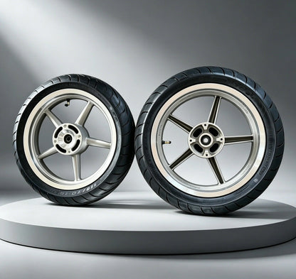Bronze Projekt46 14-inch supermoto wheel and tire set