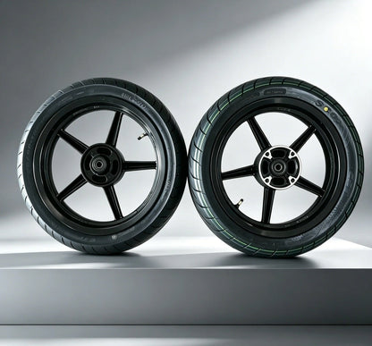 Stealth Black Projekt46 14-inch supermoto wheel and tire set